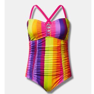 Torrid Slim Fix Wireless Lattice Front One Piece Swimsuit Plus Size